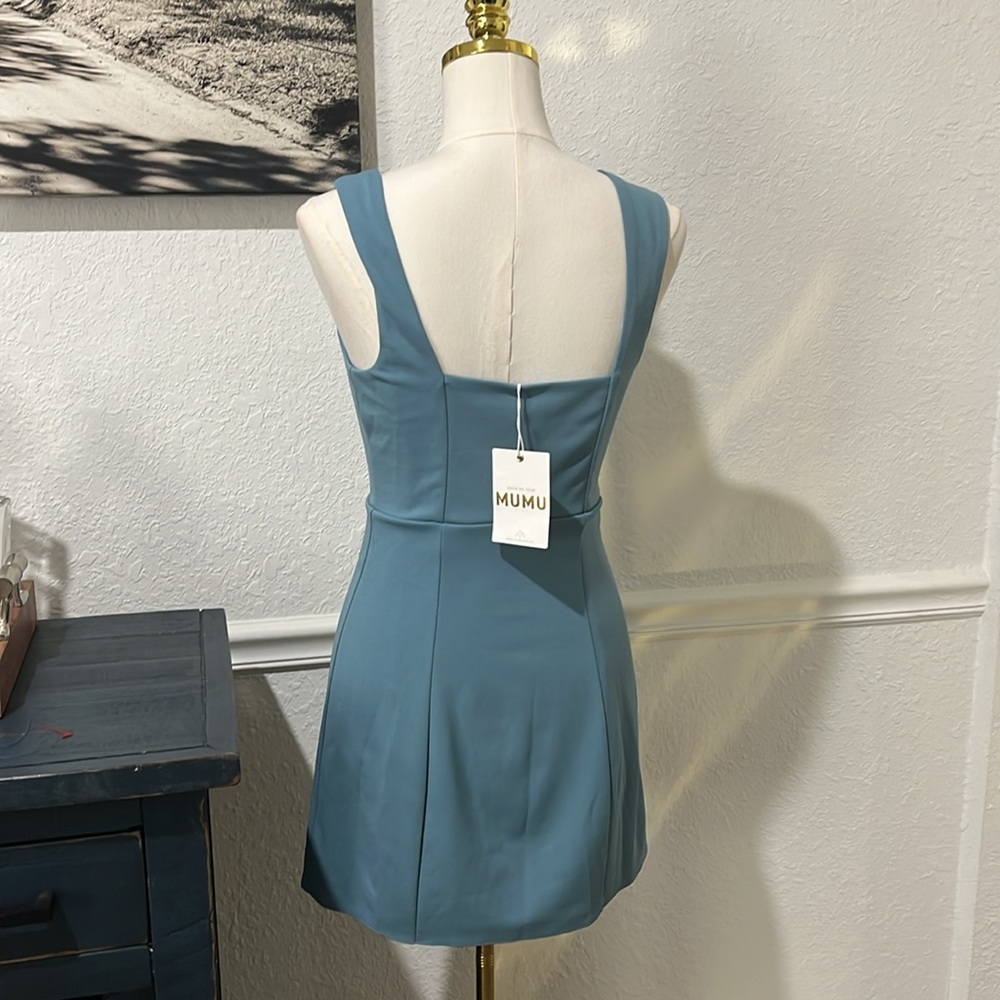 Show me your mumu Eden Mini Dress NWT size Small ocean blue stretch - Picture 4 of 6